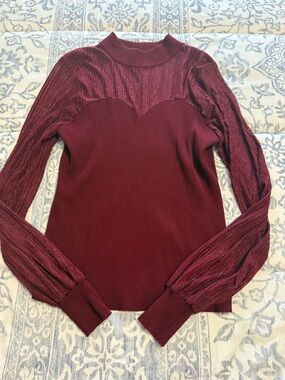 Absolutely Famous Burgundy Metallic-Trim Mock Neck Sweater